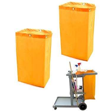 Imagem de QWORK Janitorial Cart Bag, 24 Gallon Waterproof Large Capacity Padded Housekeeping Commercial Replacement Cleaning Cart Bag for Collecting Trash or Clothing (Yellow), 2 Pack