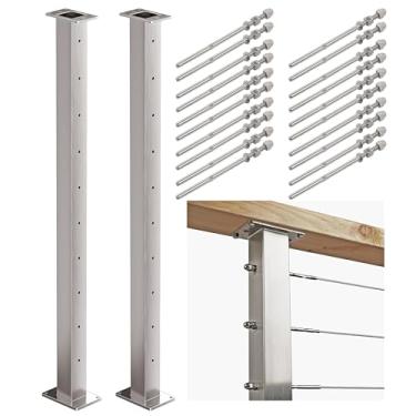 Imagem de Mayset Pacote Com 2 Postes De Corrimão Cabo Aço Inoxidável 36" 2" X Kit 1/8", Perfurado Nivelado (2, 36 Polegadas)