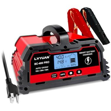 Imagem de LVYUAN Carregador De Bateria De Carro Inteligente De 40 A, Carregador Automotivo De 12 V/24 V, Bateria De Chumbo-Ácido, Mantenedor De Bateria Lifepo4 Com Visor Lcd, Carregador Lento, Para Cortador D