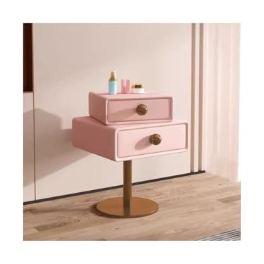 Imagem de Mesa De Cabeceira Estreita De Madeira Com Base De Metal, Moderna E Fina Com Gavetas Para Quarto, Sala De Estar E Dormitório(Pink,19x15x23")