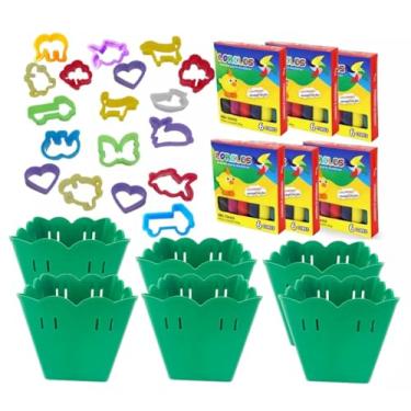 Imagem de Kit 120 Itens 24 Massinhas de Modelar  24 Cachepôs 72 Cortadores Sortidos Mimo Arte Lembrancinha  (Verde)