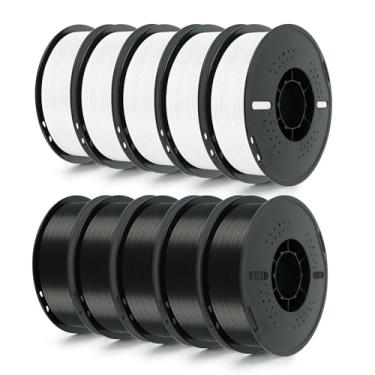 Imagem de Kingroon Filamento PLA de 10 kg 1,75 mm, filamento de impressora 3D, precisão dimensional +/- 0,02 mm, serve para a maioria das impressoras FDM, 1 kg x 10 carretéis (5 pretos + 5 brancos)