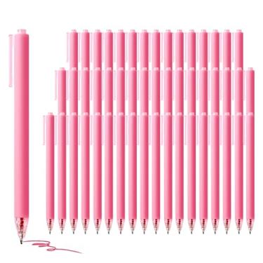 Imagem de deegtran Canetas a granel, pacote com 50 canetas esferográficas de tinta rosa lisa, canetas retráteis por atacado, caneta estética sem derramamento, ponta média, 1,0 mm