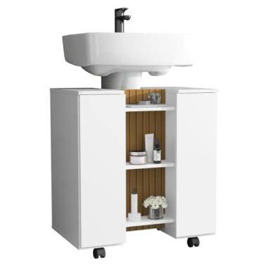 Imagem de Gabinete Armário Banheiro Pia De Coluna (Branco/Ripado)