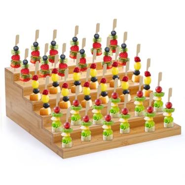 Imagem de Kingrol Expositor de espeto de aperitivo com 180 furos e 100 espetos, suporte de exibição de alimentos de bambu de 6 camadas para frutas, vegetais, carne e queijo