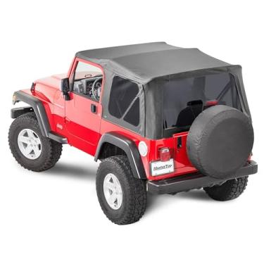 Imagem de MasterTop Tecido macio de substituição - compatível com Jeep Wrangler TJ 1997-2006 - Jeep TJ Soft Top com janelas laterais removíveis e janelas traseiras - (diamante preto, sem películas de porta