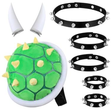 Imagem de Wavwavw 8 Pcs Halloween Costume Green Spiked Turtle Shell Costume Accessories for Women Spiked Turtle Shell Backpack White Horns with Leather Studded Bracelet Choker Armband for Adults Cosplay Party