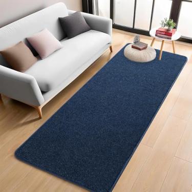 Imagem de FALARK Tapete de corredor de corredor de 5 x 15 cm, tapetes de cabeceira azul marinho para quarto, tapete antiderrapante macio moderno de espuma de memória, tapetes laváveis de pilha baixa para