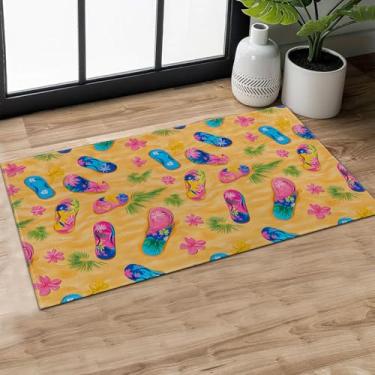 Imagem de MIEPOS Tapete de porta interior divertido para o verão, folhas de palmeira, flores tropicais, 75 x 43 cm, tapete de borracha antiderrapante, tapete de entrada, para sala de estar, decoração de porta