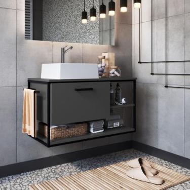 Imagem de Gabinete Banheiro Armário Com Cuba Pia Suspenso Porta Toalha - LaCasaM