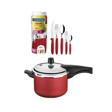 Imagem de Kit - Panela De Pressão 4,5 Vancouver Vermelha + 1 Faqueiro Vermelho 3