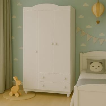 Imagem de Guarda Roupa Roupeiro Infantil Juvenil Lara Branco MDF Resistente 185cm Altura Ideal Para Quartos Clean