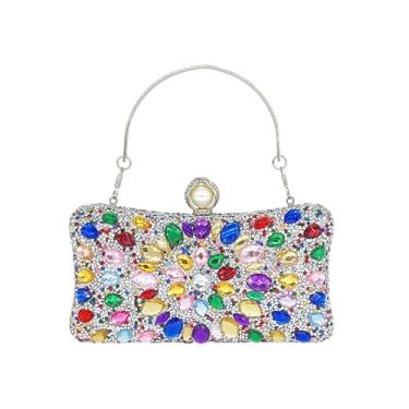Imagem de MAIRLOM Bolsas de mão com strass para mulheres noite casamento formal - bolsa redonda com fecho de pérola - bolsa de diamante de cristal, Prata, multicor