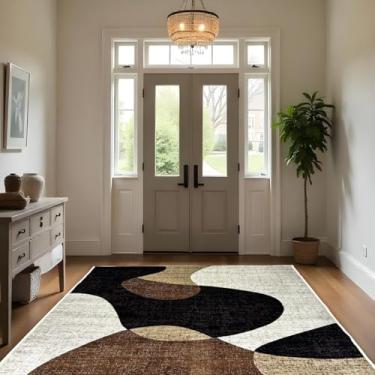 Imagem de 1 Tapete Entrada Porta Hall Grande Belga Es Mo 140 x 200 Vr (D6Mod Bege Preto Marrom Marfim - Moderno Manchado Abstrato)