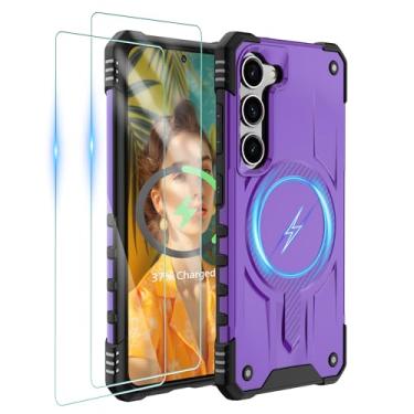 Imagem de Gritup Capa para Samsung Galaxy-S23 com Magsafe, 2 × protetor de tela | Capa magnética para celular S23 anti-impressão digital de grau militar à prova de choque para Galaxy S23 roxa