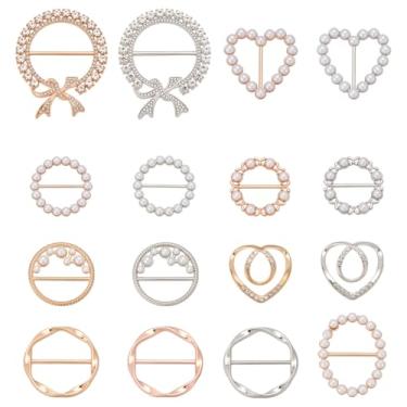 Imagem de arricraft 16 peças de clipes de anel de lenço de seda, 16 estilos fivelas de metal, clipes de camiseta, laços, cachecol, fivela deslizante, anel, cachecóis, fecho para roupas, chapéu, cinto, decoração