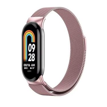 Imagem de Pulseira de Aço Metal Milanesa Fecho Magnético para Xiaomi Mi Band 10 (Rosê-gold)