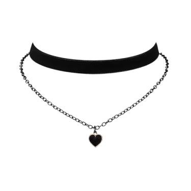 Imagem de MIFYNN Gargantilha gótica para mulheres, colares de veludo preto em camadas delicados, gota de sangue, lua, coração, pingente gótico, boho, hippie, acessórios para Halloween, Natal, Medium, Zinco, Sem