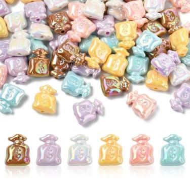 Imagem de UR URLIFEHALL 60 peças, 6 cores, bolsa de dinheiro acrílica, contas opacas, banhadas a UV, contas de sinal de dólar americano para pulseiras iridescentes faça você mesmo, colares para fazer joias