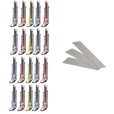 Imagem de 20 Estiletes Profissional Com Trava De Metal 18mm 3 Lâminas - Yara