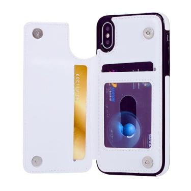 Imagem de S-Tech Capa para iPhone 7 Plus/iPhone 8 Plus (5,5 polegadas) Capa carteira com suporte para cartão de couro, compartimentos para cartão, fecho magnético duplo e capa durável à prova de choque para Apple (branca)