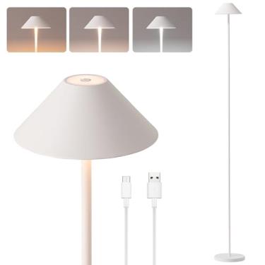 Imagem de Lâmpada de chão recarregável para uso interno/externo, lâmpada de pé alta sem fio com 3 temperaturas de cor e regulável, IP43 à prova d'água, altura ajustável de 40 a 143 cm, luminária de LED para