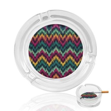 Imagem de Cinzeiro de vidro de cristal com padrão tricotado colorido, cinzeiro redondo para fumar de vidro resistente, portátil, decorativo, moderno, para uso em casa, escritório, interior, exterior, pátio