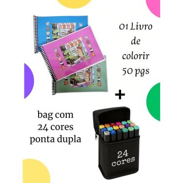 Imagem de 24 Canetinha com Livro de colorir bob gudi canetinhas ponta dupla para pintar livro bobi papelaria fofa kawai livro famo