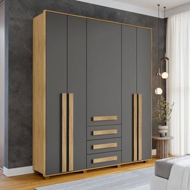 Imagem de Guarda-Roupa Casal 5 Portas 3 Gavetas Las Vegas III Cinamomo/Grafite – RV Móveis