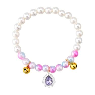 Imagem de Coleira de pérola para gatos com sino e strass, gota, colar para animais de estimação para cães pequenos, coloridas, pérolas, elástico, para gatos, filhotes, acessórios de vestido de festa de
