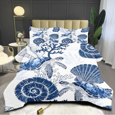 Imagem de CCoutueChen Jogo de cama queen de tartaruga, macio, coral em aquarela, com 2 fronhas, 3 peças, edredom leve e fofo de verão para decoração de quarto