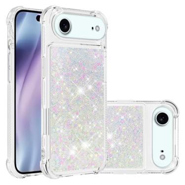Imagem de LEMAXELERS Capa com glitter para iPhone 2025 Air Clear Flowing Liquid Quicksand Sparkly Bling Soft TPU bumper capa protetora à prova de choque para iPhone 2025 Air 17.5 cm YBL Love Silver Pink
