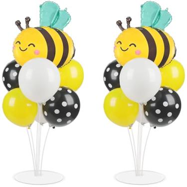 Imagem de Bee Birthday Party Balloons Stand Kit 2 Sets with 2 Bumble Bee Foil Balloons Honey Bee Themed Party Balloon Centerpiece for Tables for Gender Reveal Birthday Baby Shower Bee Daisy Party Decorations