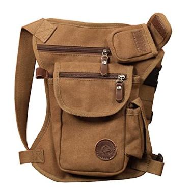 Imagem de Mochila de lona para atividades ao ar livre, para homens, mulheres, viagens, tática, motocicleta, ciclismo, caminhadas, acampamento, coxa, quadril, mochila casual (marrom)