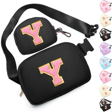 Imagem de Presentes de aniversário para meninas de 4, 5, 6, 7, 8, 9, 10, 11, 12 e 13 anos, pochete com aplique de letra inicial para mulheres, meninas e adolescentes, Preto, Medium, Y