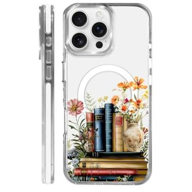 Imagem de MQJCYB Capa magnética para iPhone 15 Pro Max com design em base transparente, compatível com MagSafe, capa protetora fina de TPU macio para celular feminina e meninas para iPhone 15 Pro Max-Clear Book