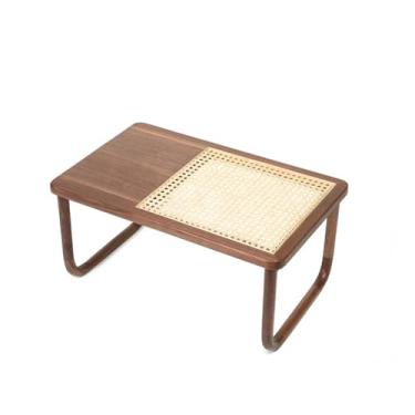 Imagem de YANIR-137 Mesa baixa com janela de sacada estilo japonês, mesa de computador de madeira maciça, tecelagem de vime indonésio, mesa de chá pequena Kang para café da manhã, mesa de tatami para sala de