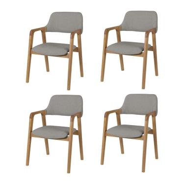 Imagem de Kit 4 Cadeiras De Jantar Ruth Estrutura Em Madeira Maciça Estilo Retrô Linho Cinza