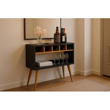 Imagem de Aparador Athenas MDF 90x88x34cm Resistente Prático - Basoto, Preto/Nat