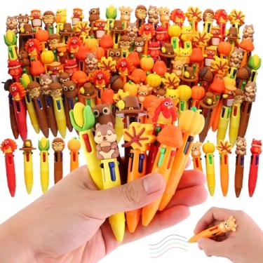 Imagem de Caneta colorida multicolorida de Ação de Graças em um desenho animado, fofa, divertida, 4 em 1, canetas esferográficas fofas e fofas Kawaii, folhas de bordo, abóboras, espantalhos e perus, para