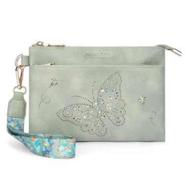 Imagem de KITEVIUN Porta-chaves carteiras de pulso bolsas de mão para mulheres carteira de telefone com bloqueio de RFID borboleta, 05 - Verde