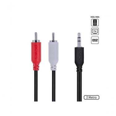 Imagem de Cabo De áudio 2 Rca Macho Para P2 3.5mm Macho 28awg Puro Cobre 2 Metros - P2r35-2