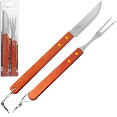 Imagem de Kit churrasco wood c/ 2 peças faca garfo premium aço inox - art house 