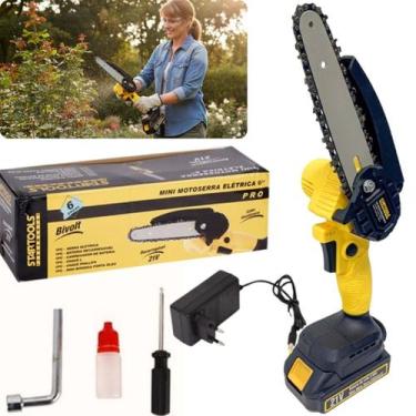 Imagem de Mini Motosserra Elétrica 6 Polegadas Kit Bateria Recarregável Bivolt P