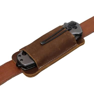 Imagem de Sanseenia Bainha de faca de couro, bainha de faca de transporte horizontal para cinto, coldre de canivete de bolso, organizador de bolso EDC para homens, design de fundo aberto (marrom)