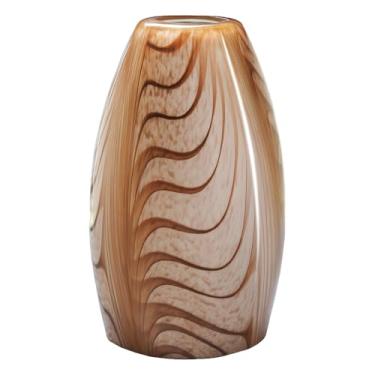 Imagem de karyfine Abajur pendente de vidro oval apenas capas de luz de arte de vidro para luminária pendente de ilha de cozinha abajur de substituição para mini luminária pendente (listras marrons)