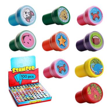 Imagem de Conjunto de 100 peças de carimbos de autotinta para crianças variadas - lindos carimbos de mão para projetos de artesanato e arte - lembrancinhas de festa para professores e salas de aula