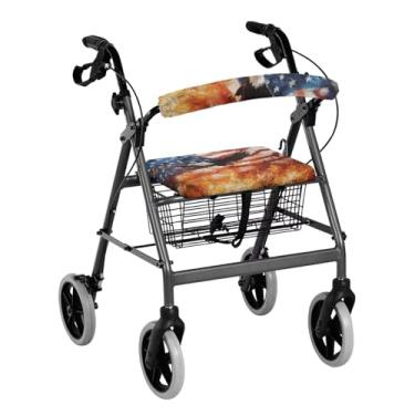 Imagem de Luarisgur Rollator Accessories Capas de assento de andador com bandeira de águia de fogo para senhoras e homens capas universais de assento e encosto para andadores macios para idosos com capas de