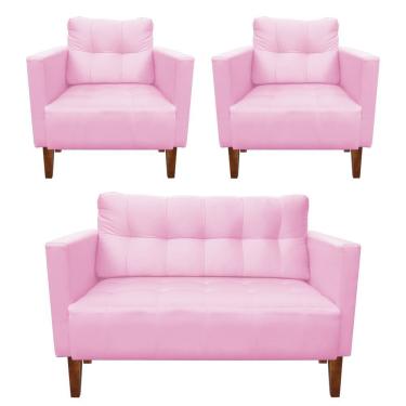 Imagem de Kit Sofá Retrô 2 Lugares E 02 Poltronas Rosa Bebê