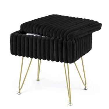 Imagem de ABHENG Cadeira retangular multifuncional com armazenamento, apoio para os pés e apoio para os pés de veludo, base de ferro antiderrapante para sala de maquiagem, quarto, sala de estar, 40 x 25 x 43 cm